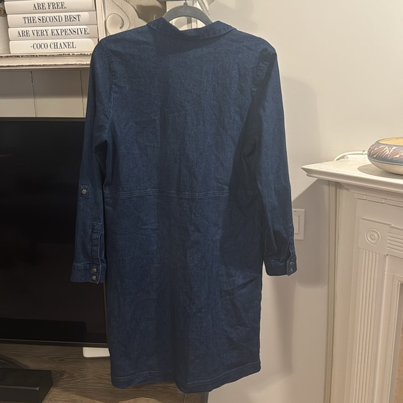 MAKE AN OFFER 🌀 J. Jill Denim Dress Long Roll Tab Sleeve Pockets 1/2 Button Up - Picture 5 of 5